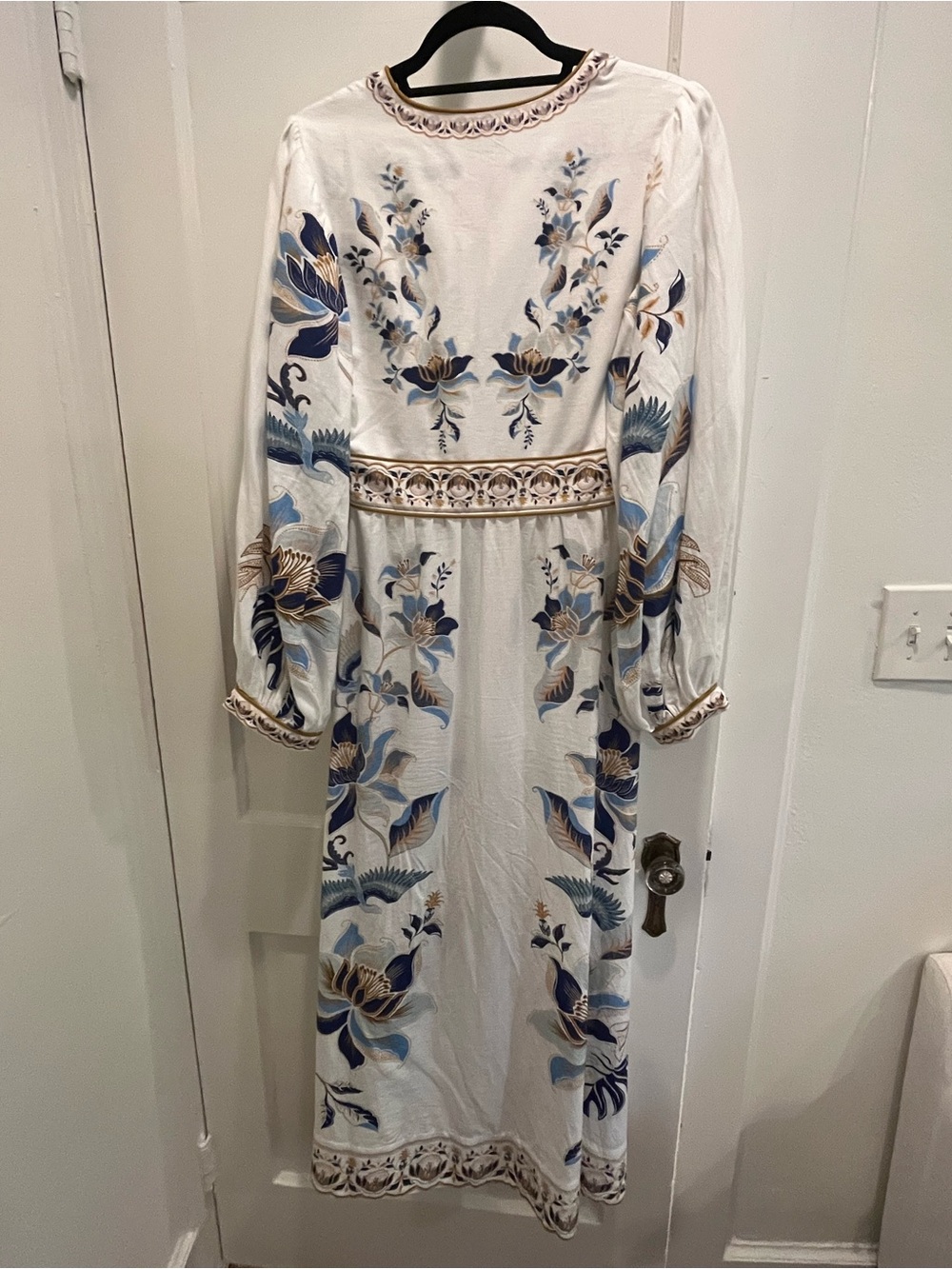 FARM Rio Maxi Dress with Blue and Tan Floral Embroidery - Mystic Blue Lotus - Picture 4 of 5